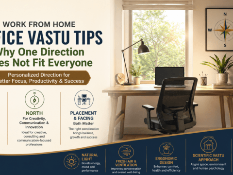Work From Home Office Vastu setup showing the best seating direction for focus, creativity and productivity
